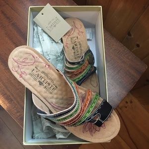 L’Artiste Women’s Sandal  CUTE Euro 37 NEVER WORN with Box Cork/Suede/Leather